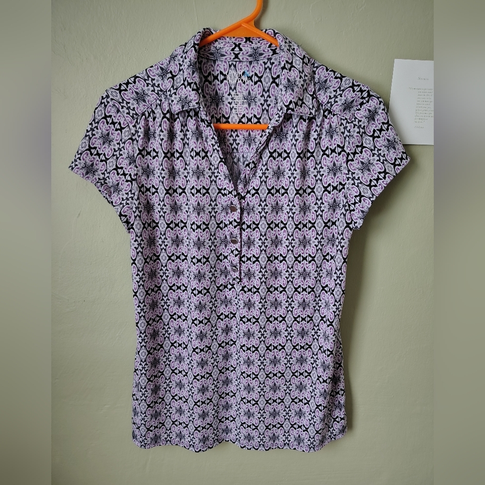 ☀️5/$25☀️ Croft & Barrow Small Purple Black Collared Short-sleeve Blouse